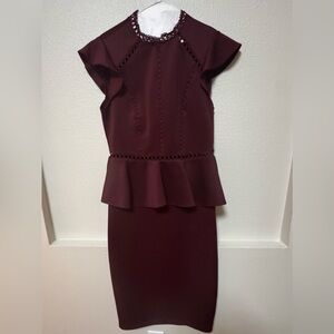 B. Smart Wine Peplum Midi Dress